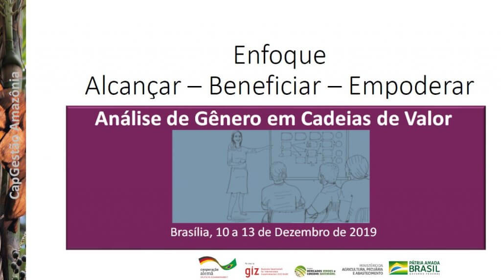 A apresentação contém uma abordagem para propor e classificar as intervenções na cadeia de valor de forma crescente desde o alcance das mulheres até seu empoderamento.