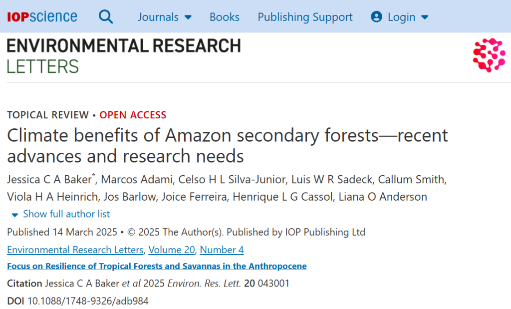 Climate benefits of Amazon secondary forests—recent advances and research needs
